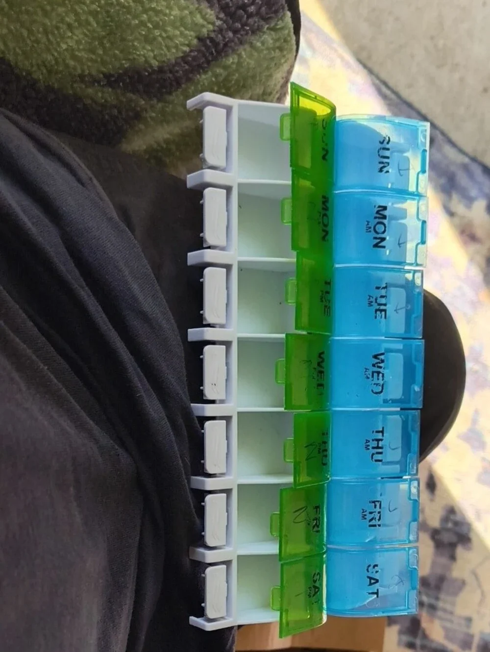 Weekly AM/PM Pill Organizer - Blue & Green
